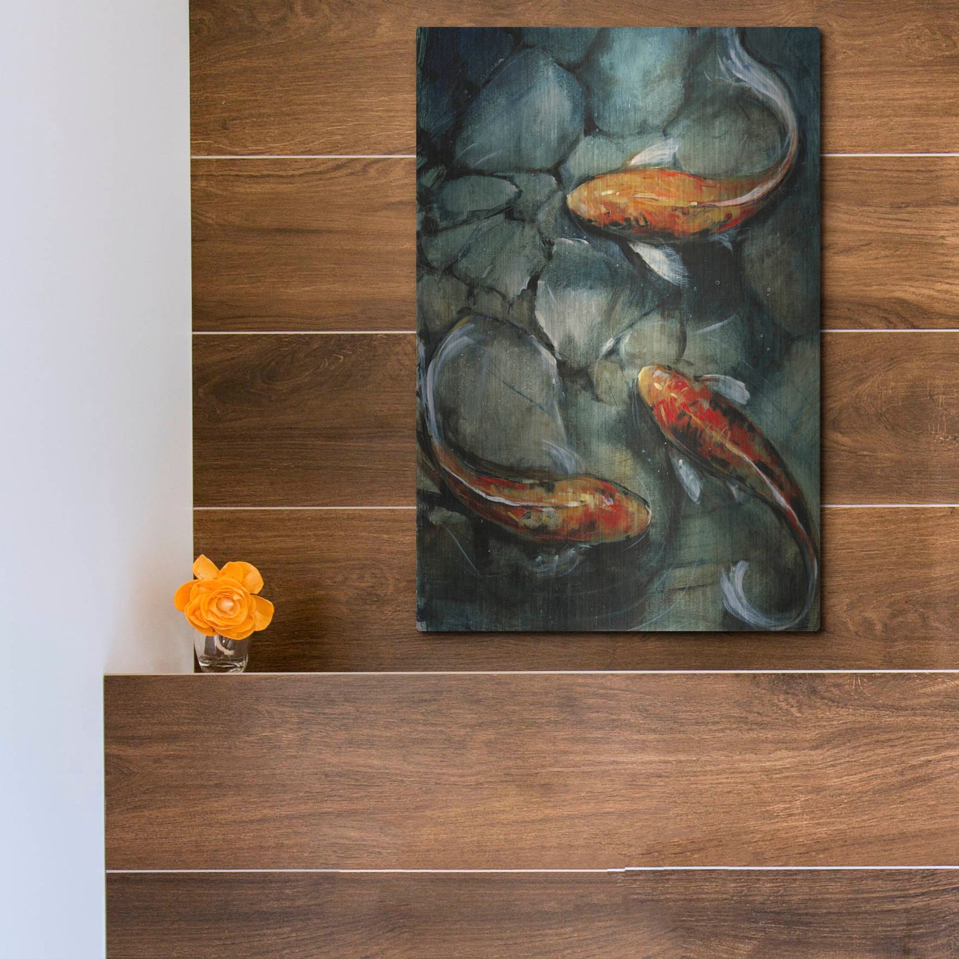 Luxe Metal Art 'Tres Koi I' by Tim O'Toole, Metal Wall Art,12x16