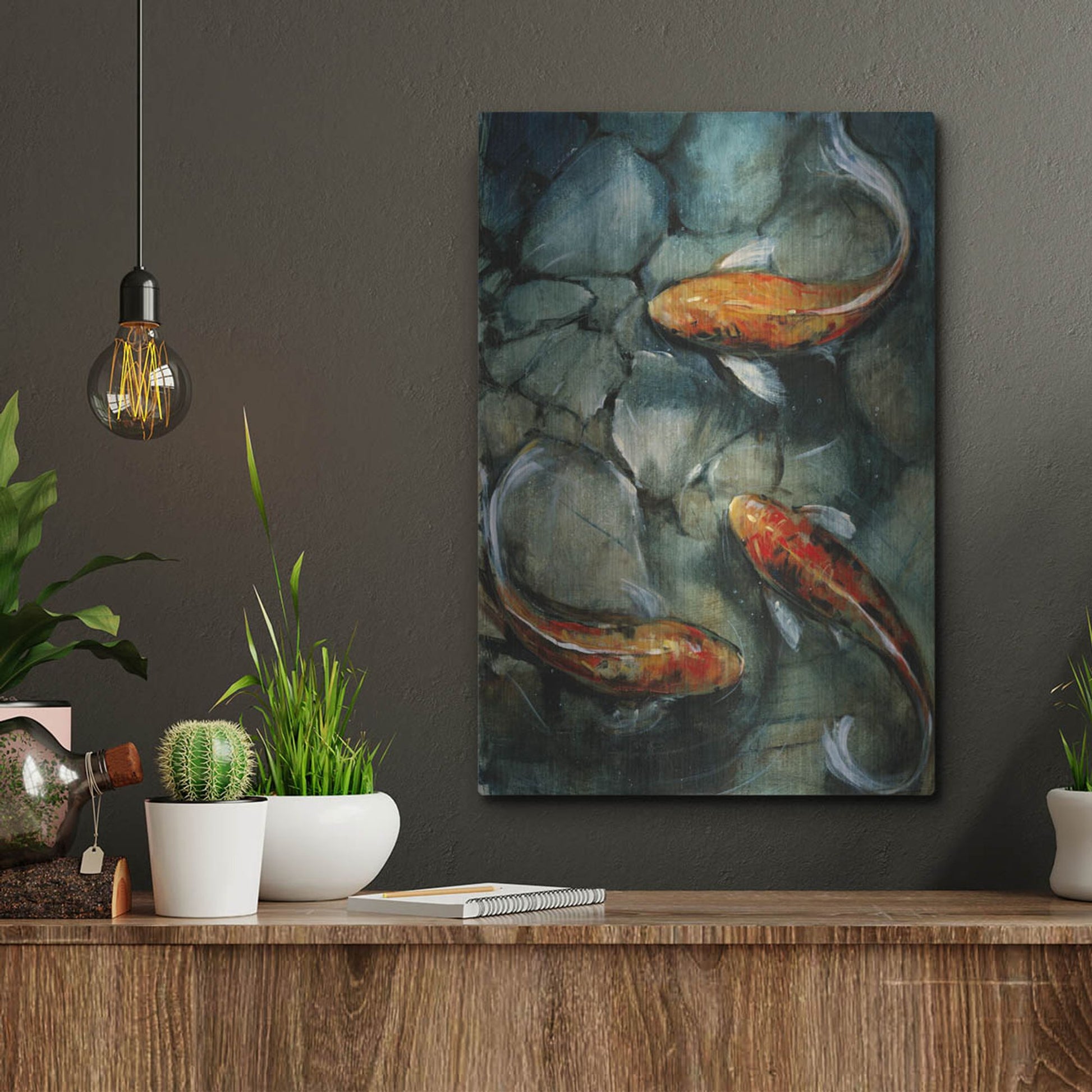 Luxe Metal Art 'Tres Koi I' by Tim O'Toole, Metal Wall Art,12x16