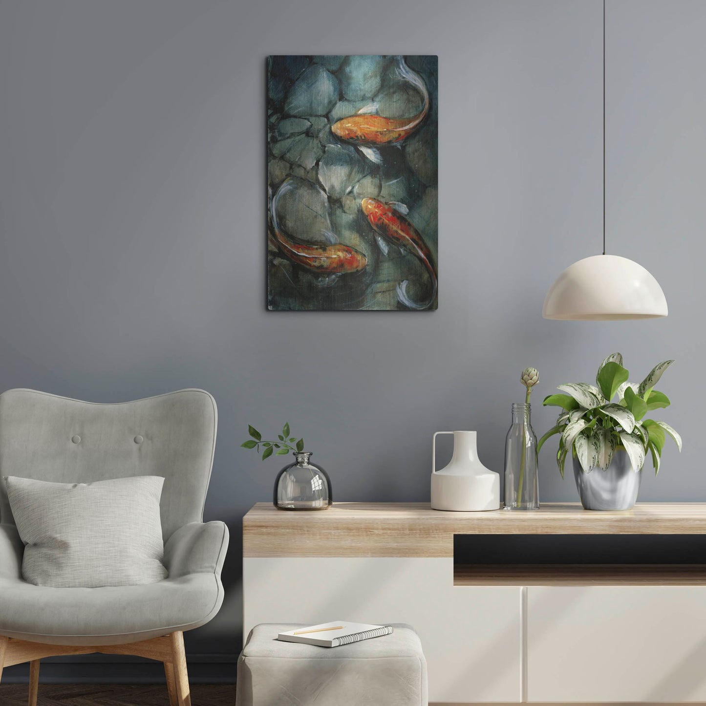 Luxe Metal Art 'Tres Koi I' by Tim O'Toole, Metal Wall Art,16x24