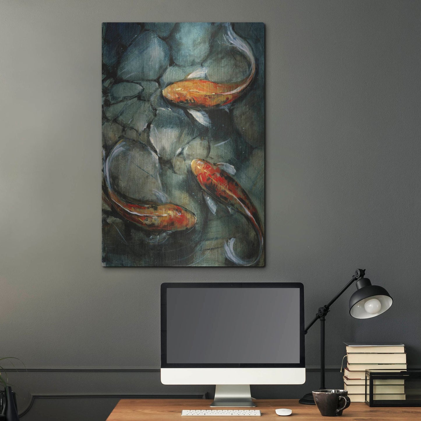 Luxe Metal Art 'Tres Koi I' by Tim O'Toole, Metal Wall Art,24x36