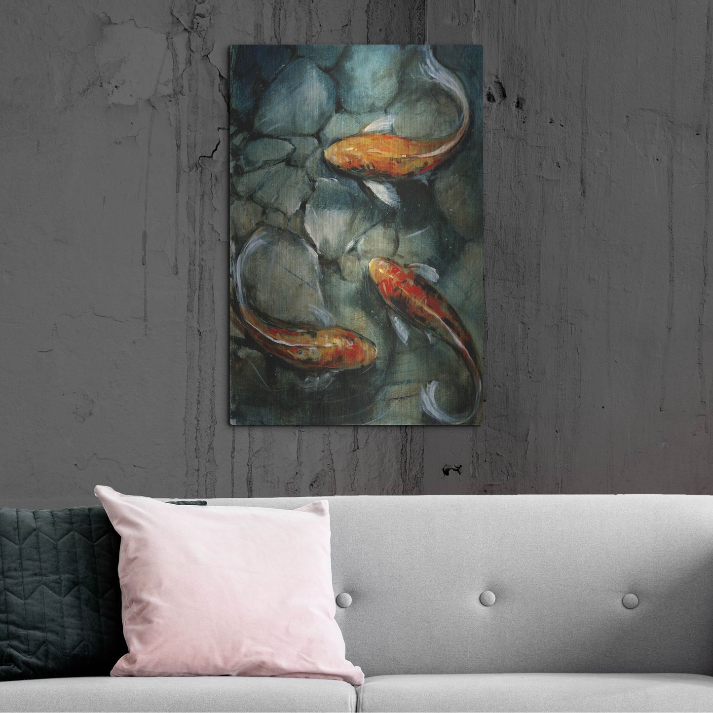 Luxe Metal Art 'Tres Koi I' by Tim O'Toole, Metal Wall Art,24x36