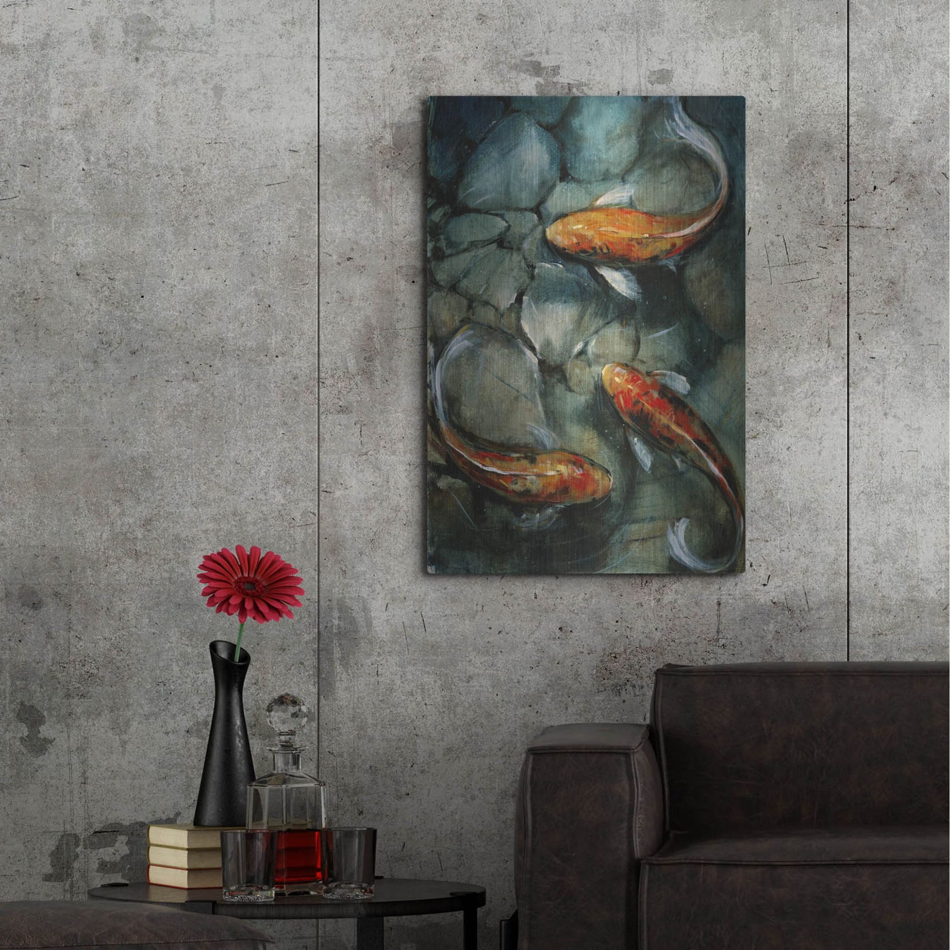 Luxe Metal Art 'Tres Koi I' by Tim O'Toole, Metal Wall Art,24x36