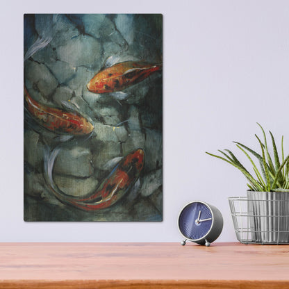 Luxe Metal Art 'Tres Koi II' by Tim O'Toole, Metal Wall Art,12x16