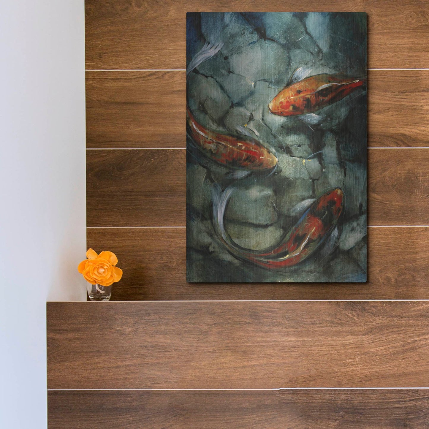 Luxe Metal Art 'Tres Koi II' by Tim O'Toole, Metal Wall Art,12x16