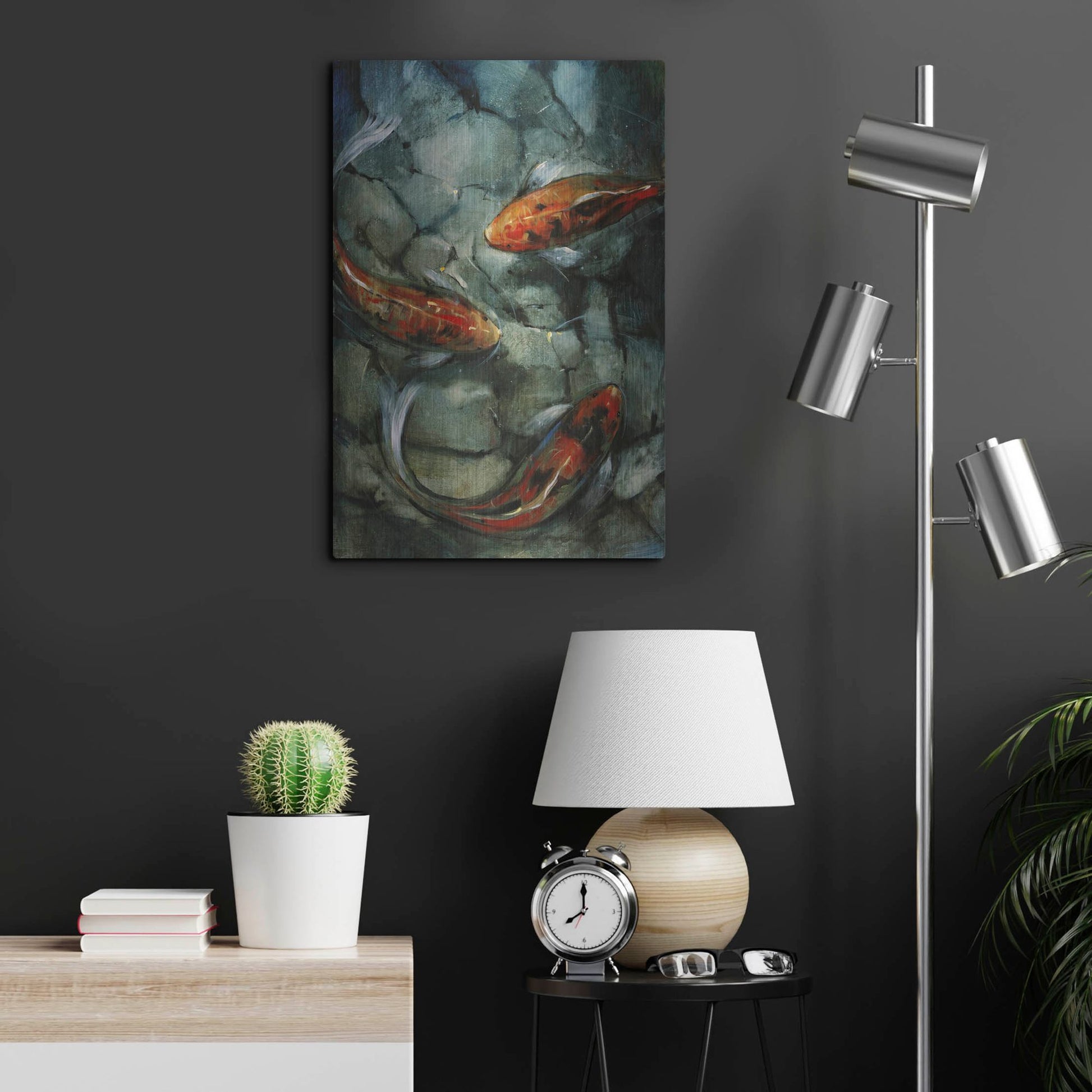 Luxe Metal Art 'Tres Koi II' by Tim O'Toole, Metal Wall Art,16x24