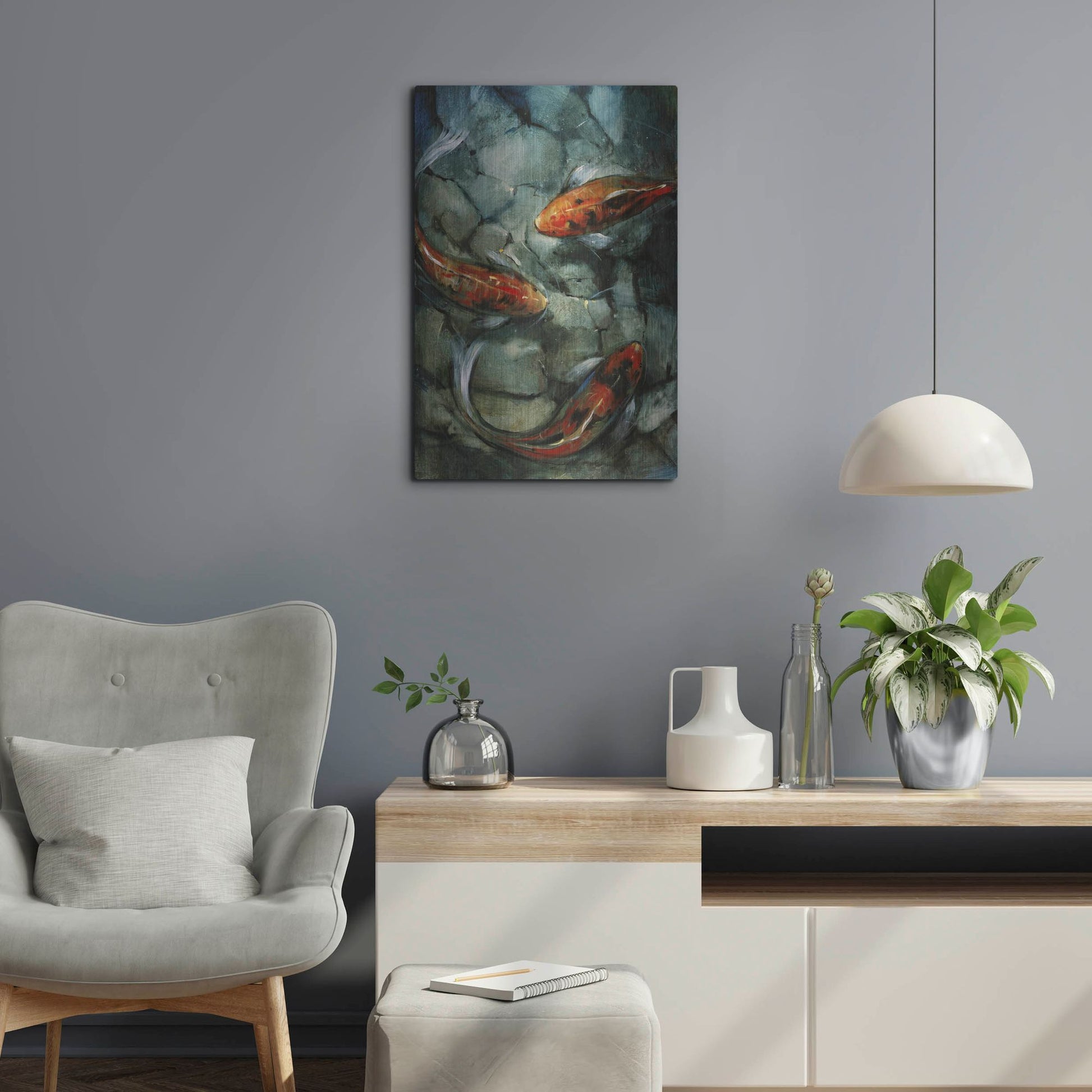 Luxe Metal Art 'Tres Koi II' by Tim O'Toole, Metal Wall Art,16x24