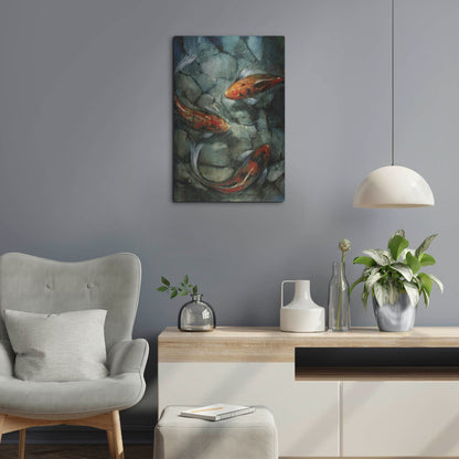 Luxe Metal Art 'Tres Koi II' by Tim O'Toole, Metal Wall Art,16x24