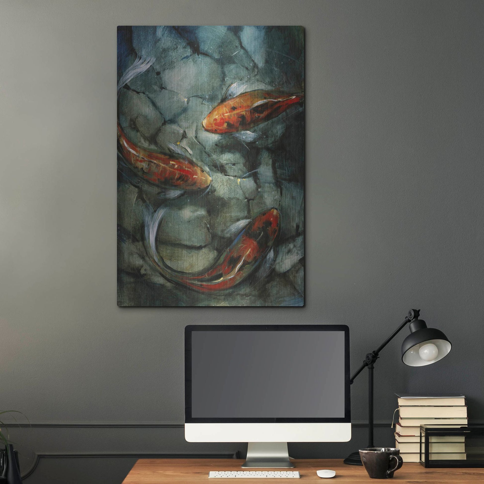 Luxe Metal Art 'Tres Koi II' by Tim O'Toole, Metal Wall Art,24x36