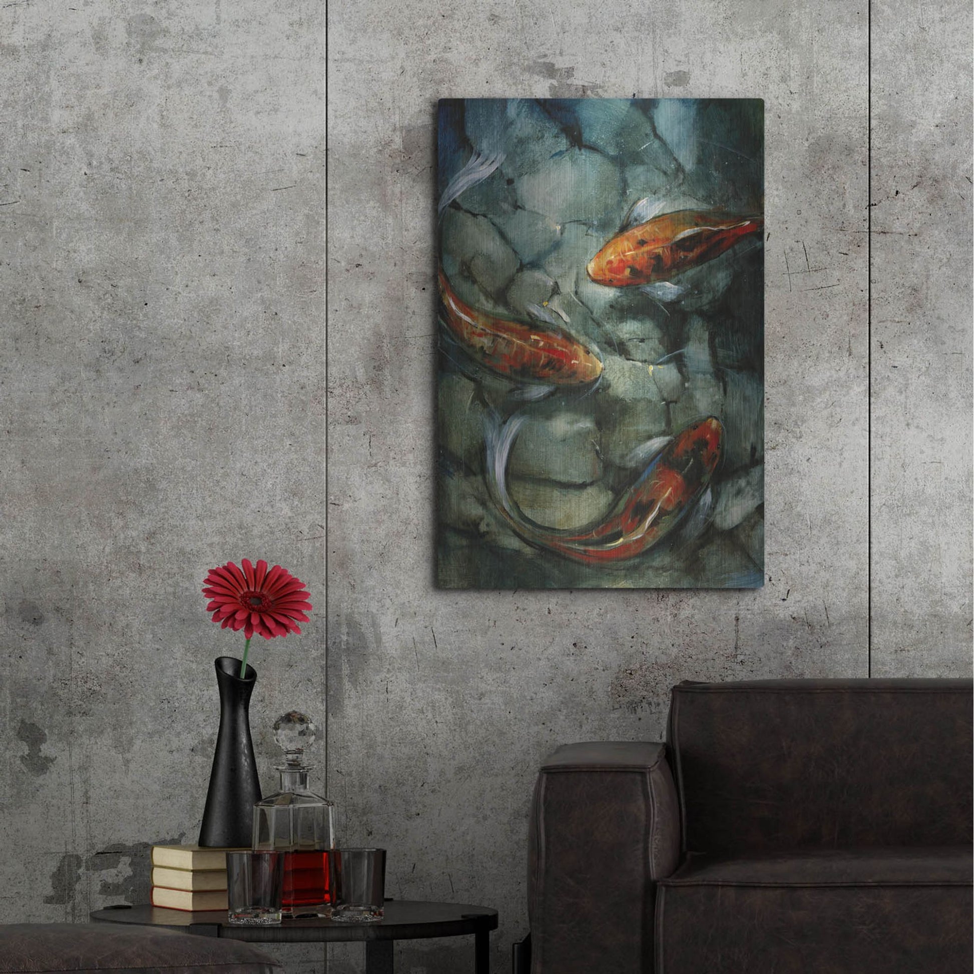 Luxe Metal Art 'Tres Koi II' by Tim O'Toole, Metal Wall Art,24x36