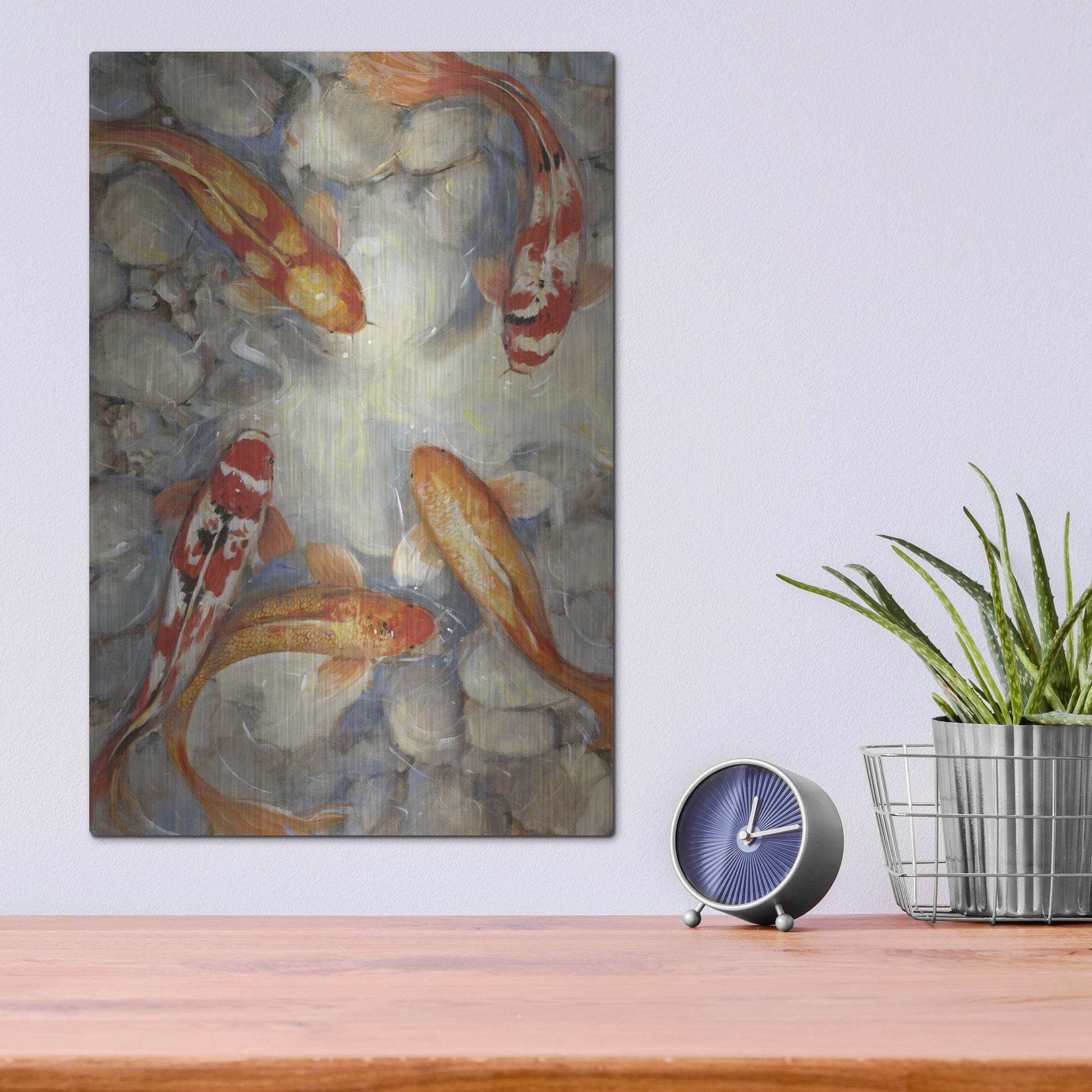 Luxe Metal Art 'Vibrant Koi I' by Tim O'Toole, Metal Wall Art,12x16