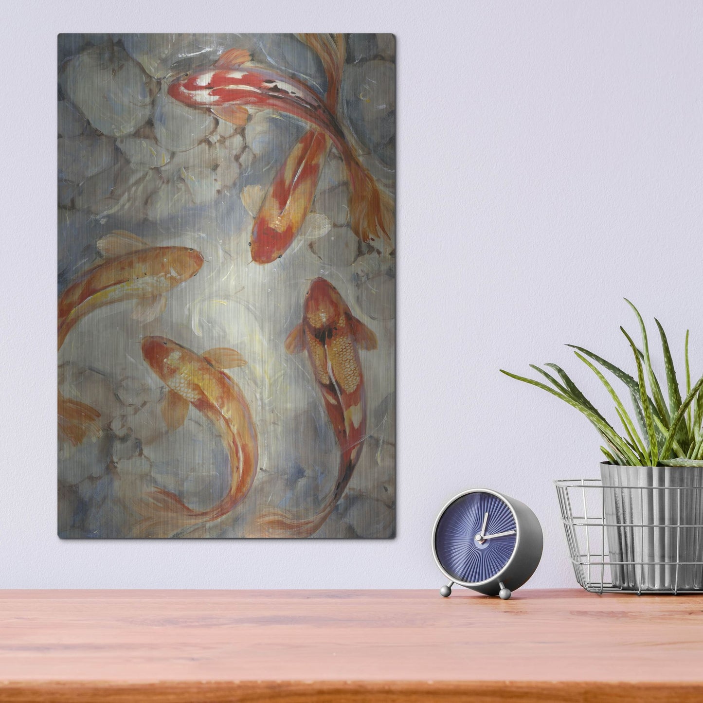 Luxe Metal Art 'Vibrant Koi II' by Tim O'Toole, Metal Wall Art,12x16