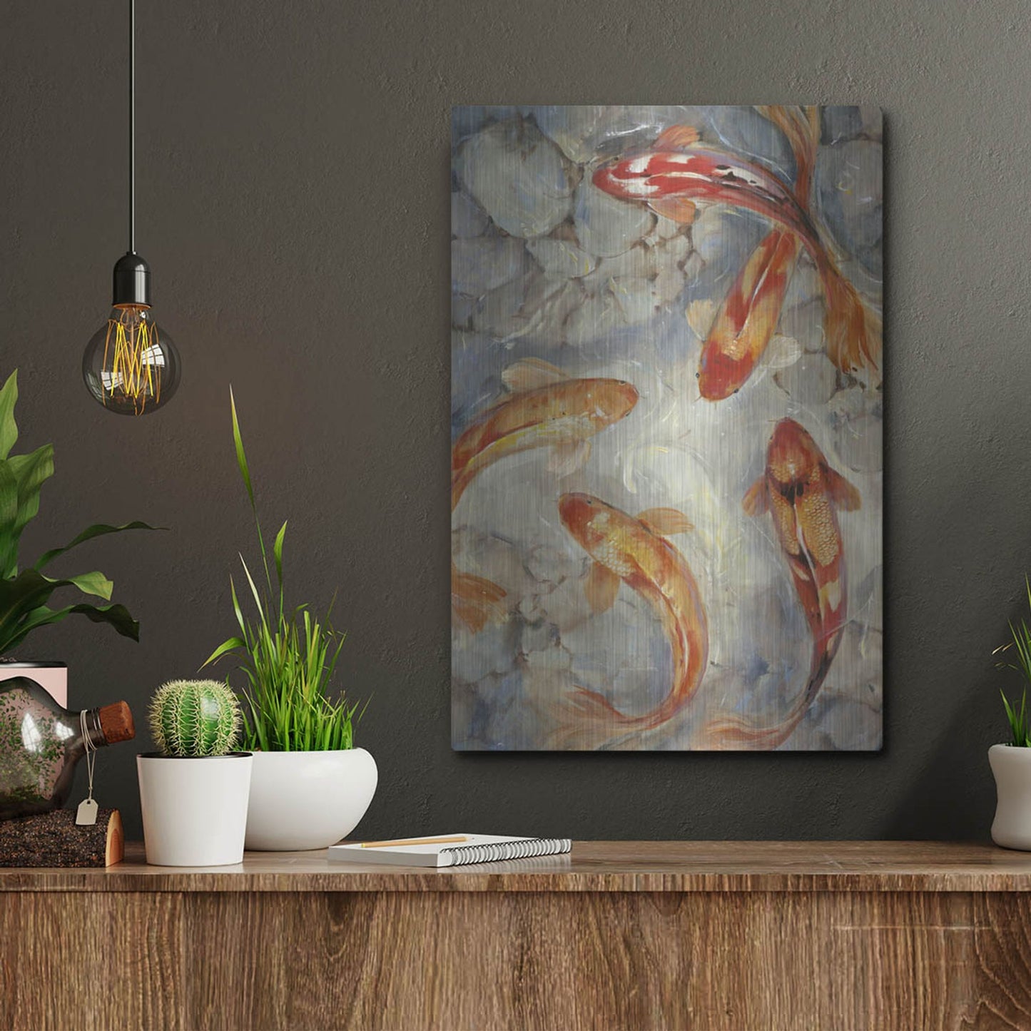 Luxe Metal Art 'Vibrant Koi II' by Tim O'Toole, Metal Wall Art,12x16