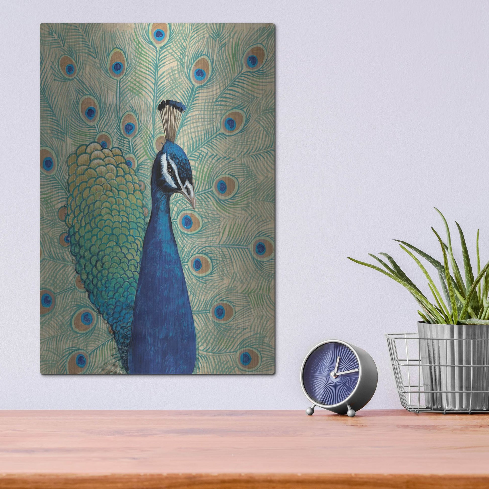 Luxe Metal Art 'Blue Peacock I' by Tim O'Toole, Metal Wall Art,12x16