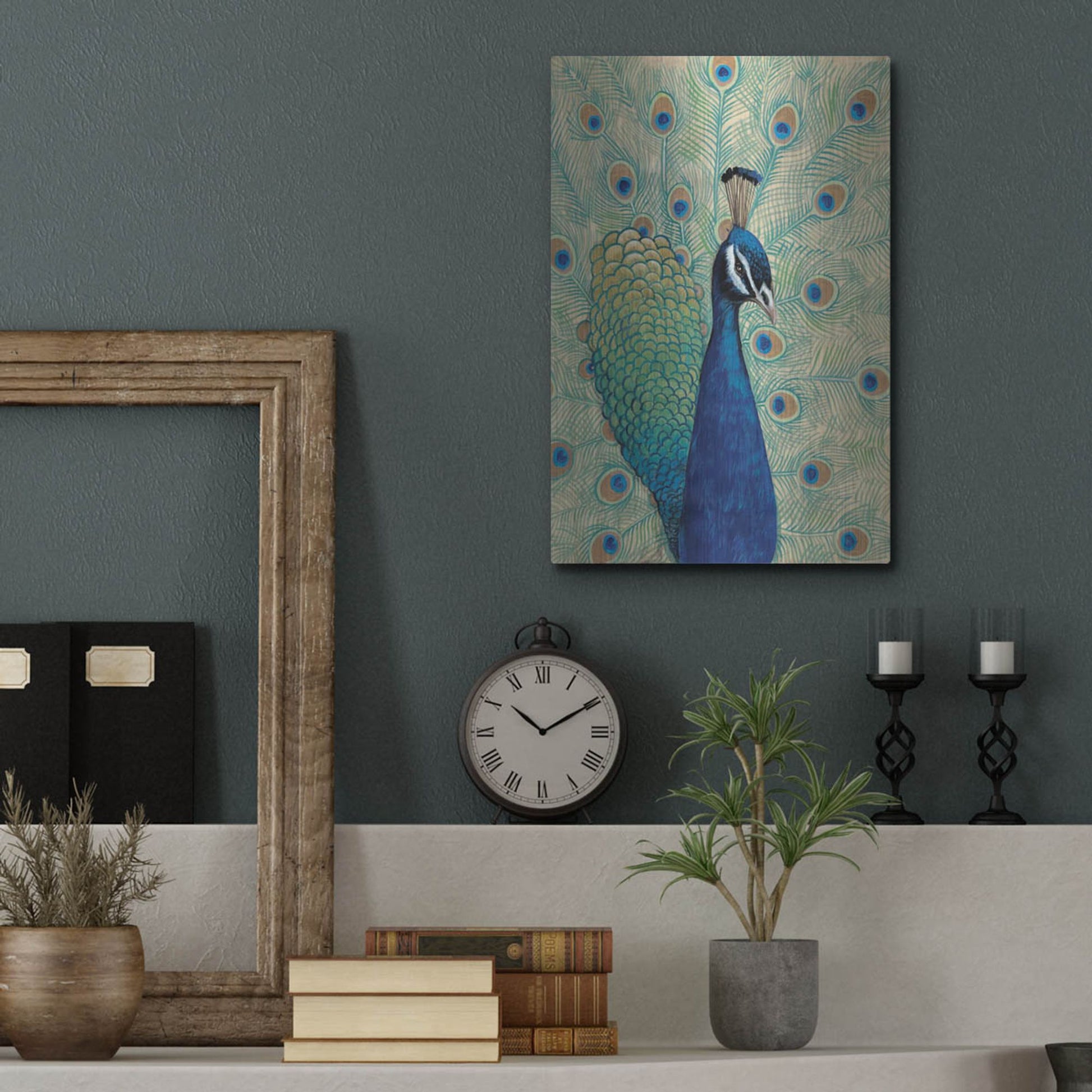 Luxe Metal Art 'Blue Peacock I' by Tim O'Toole, Metal Wall Art,12x16