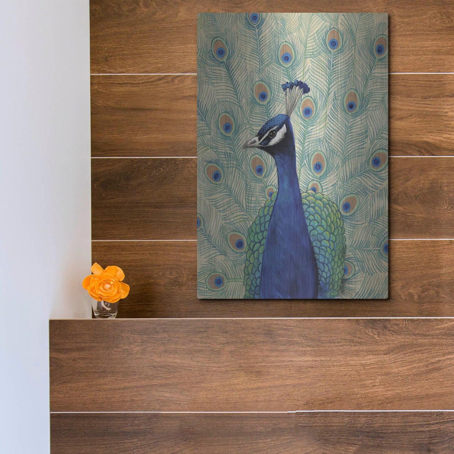 Luxe Metal Art 'Blue Peacock II' by Tim O'Toole, Metal Wall Art,12x16