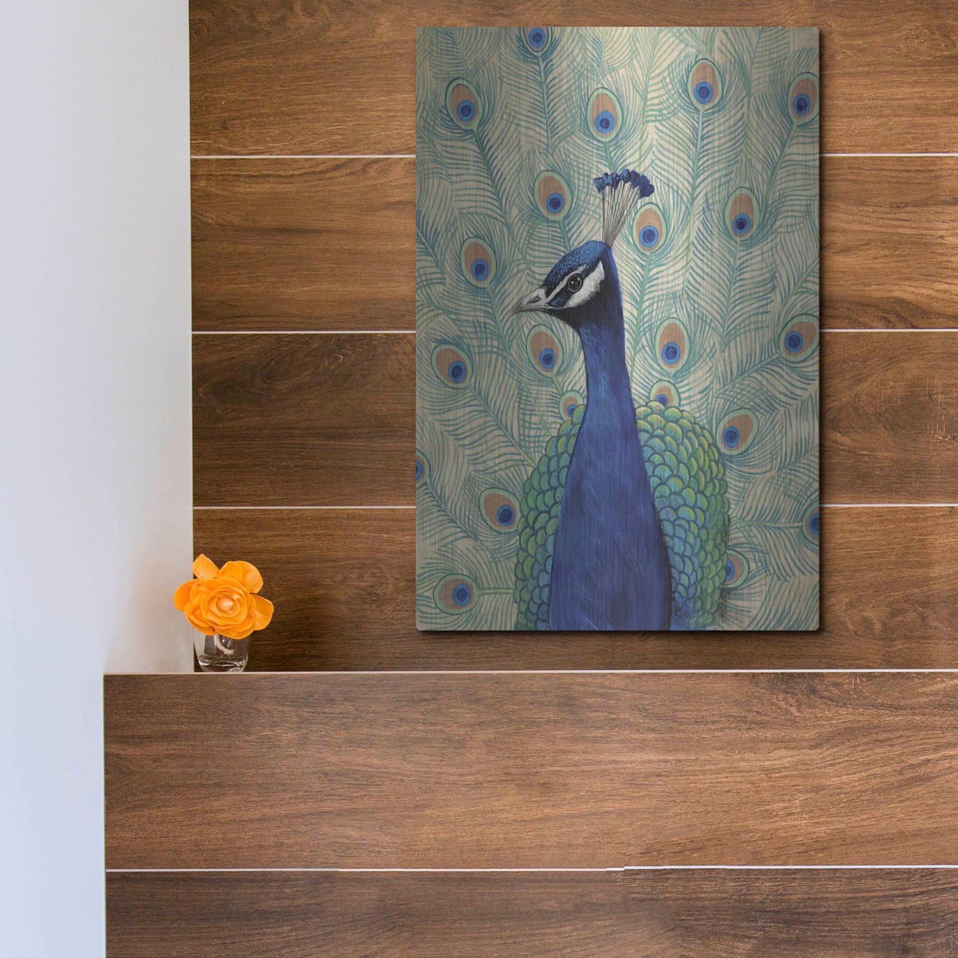 Luxe Metal Art 'Blue Peacock II' by Tim O'Toole, Metal Wall Art,12x16
