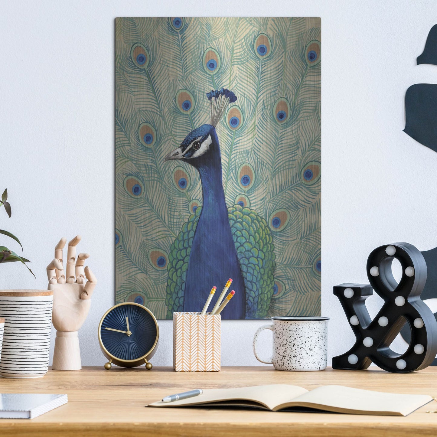 Luxe Metal Art 'Blue Peacock II' by Tim O'Toole, Metal Wall Art,12x16