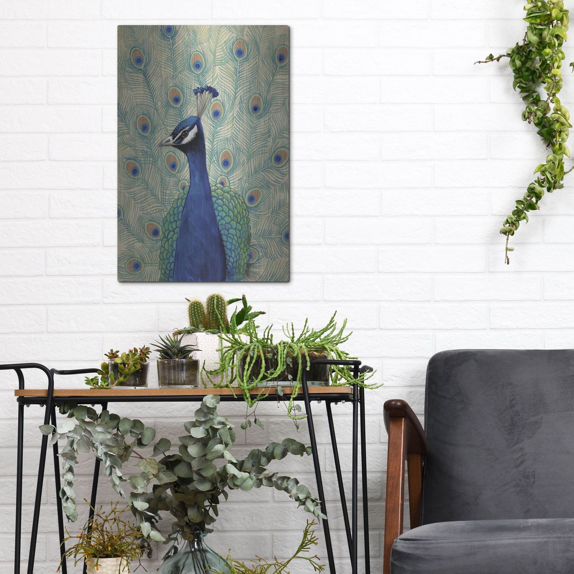 Luxe Metal Art 'Blue Peacock II' by Tim O'Toole, Metal Wall Art,12x16