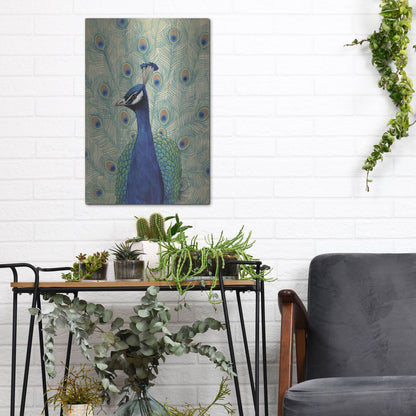 Luxe Metal Art 'Blue Peacock II' by Tim O'Toole, Metal Wall Art,12x16