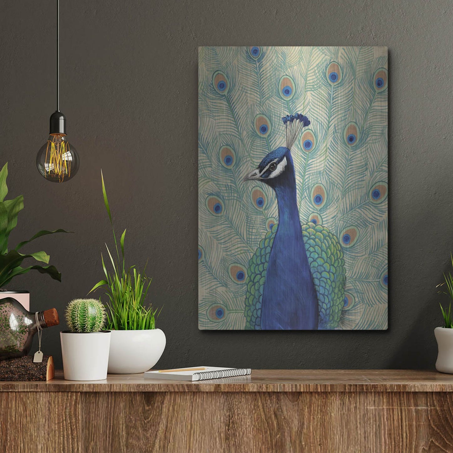 Luxe Metal Art 'Blue Peacock II' by Tim O'Toole, Metal Wall Art,12x16