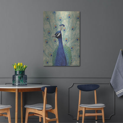 Luxe Metal Art 'Blue Peacock II' by Tim O'Toole, Metal Wall Art,24x36