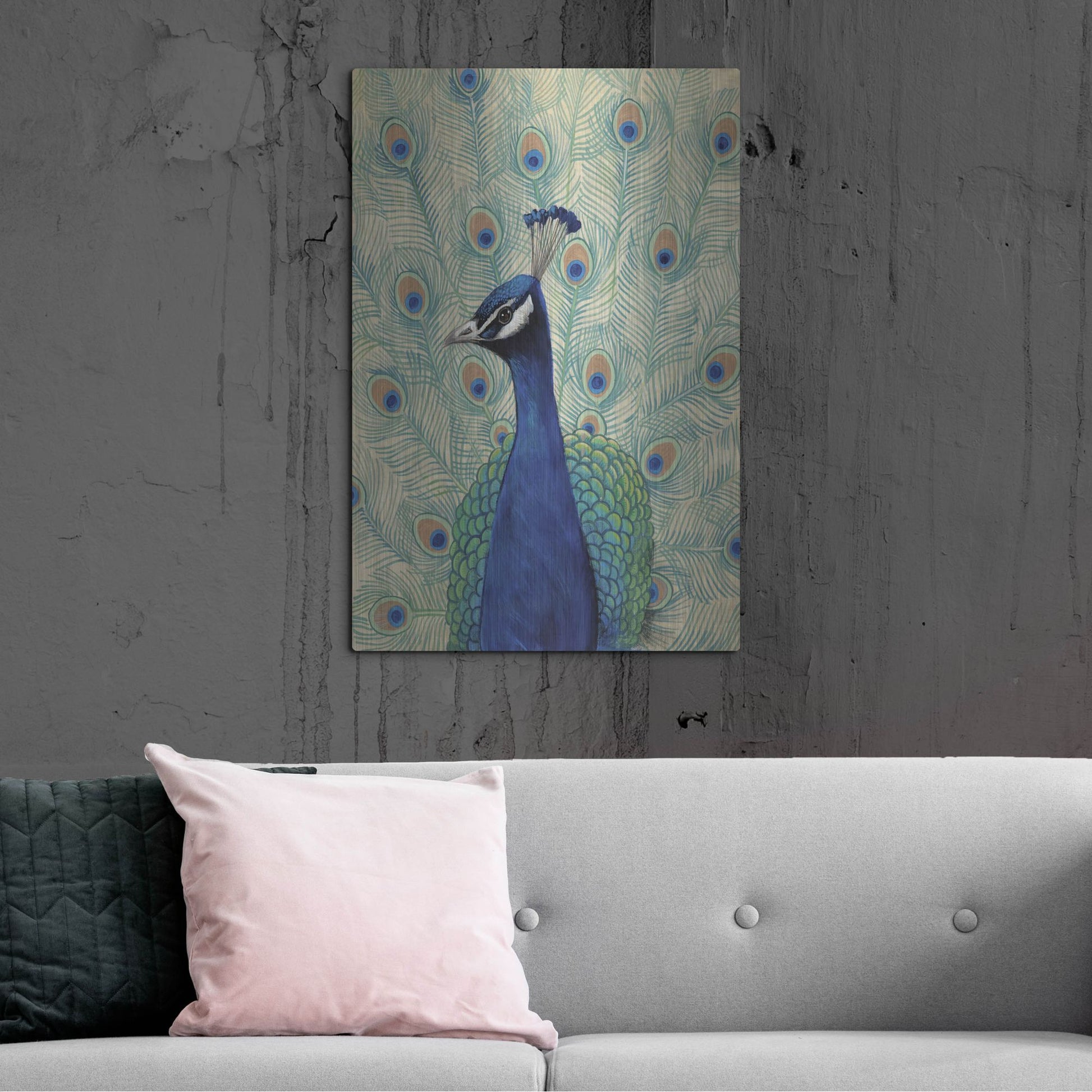 Luxe Metal Art 'Blue Peacock II' by Tim O'Toole, Metal Wall Art,24x36