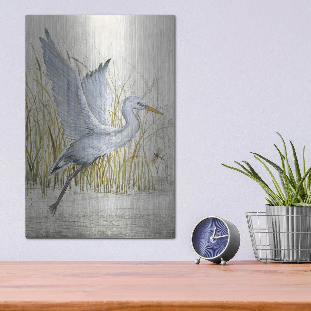 Luxe Metal Art 'Heron Sanctuary I' by Tim O'Toole, Metal Wall Art,12x16
