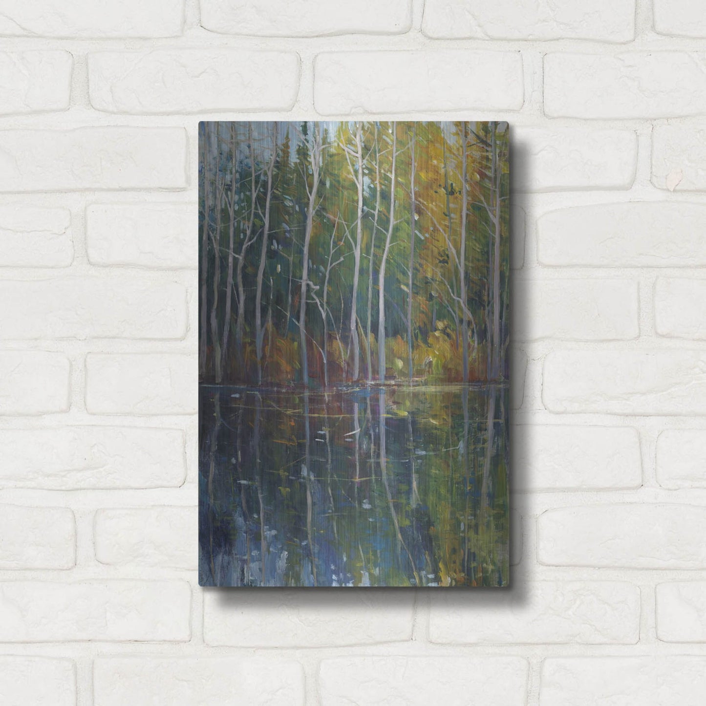 Luxe Metal Art 'Pine Reflection II' by Tim O'Toole, Metal Wall Art,12x16