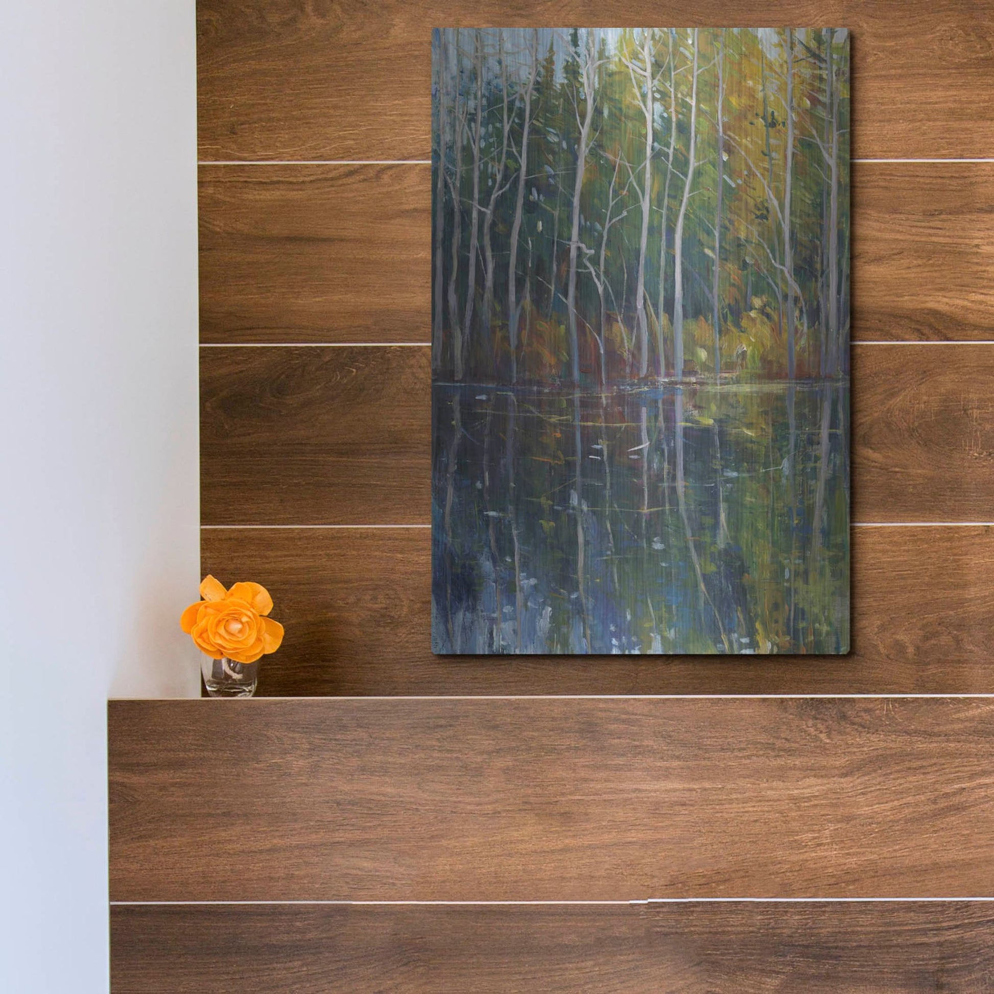 Luxe Metal Art 'Pine Reflection II' by Tim O'Toole, Metal Wall Art,12x16