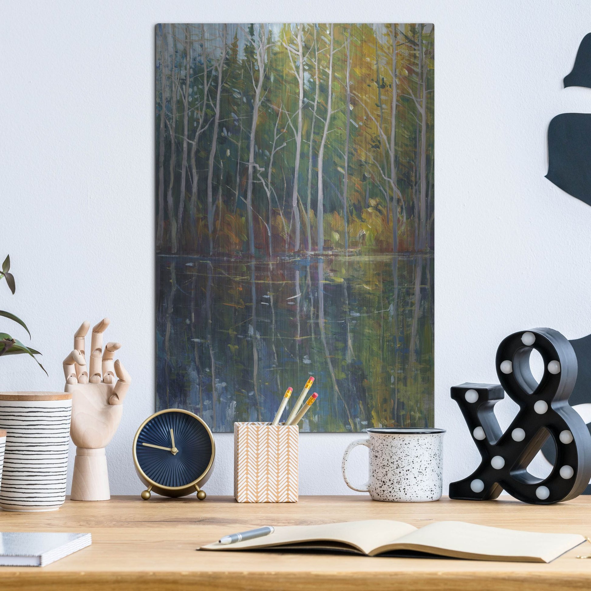 Luxe Metal Art 'Pine Reflection II' by Tim O'Toole, Metal Wall Art,12x16