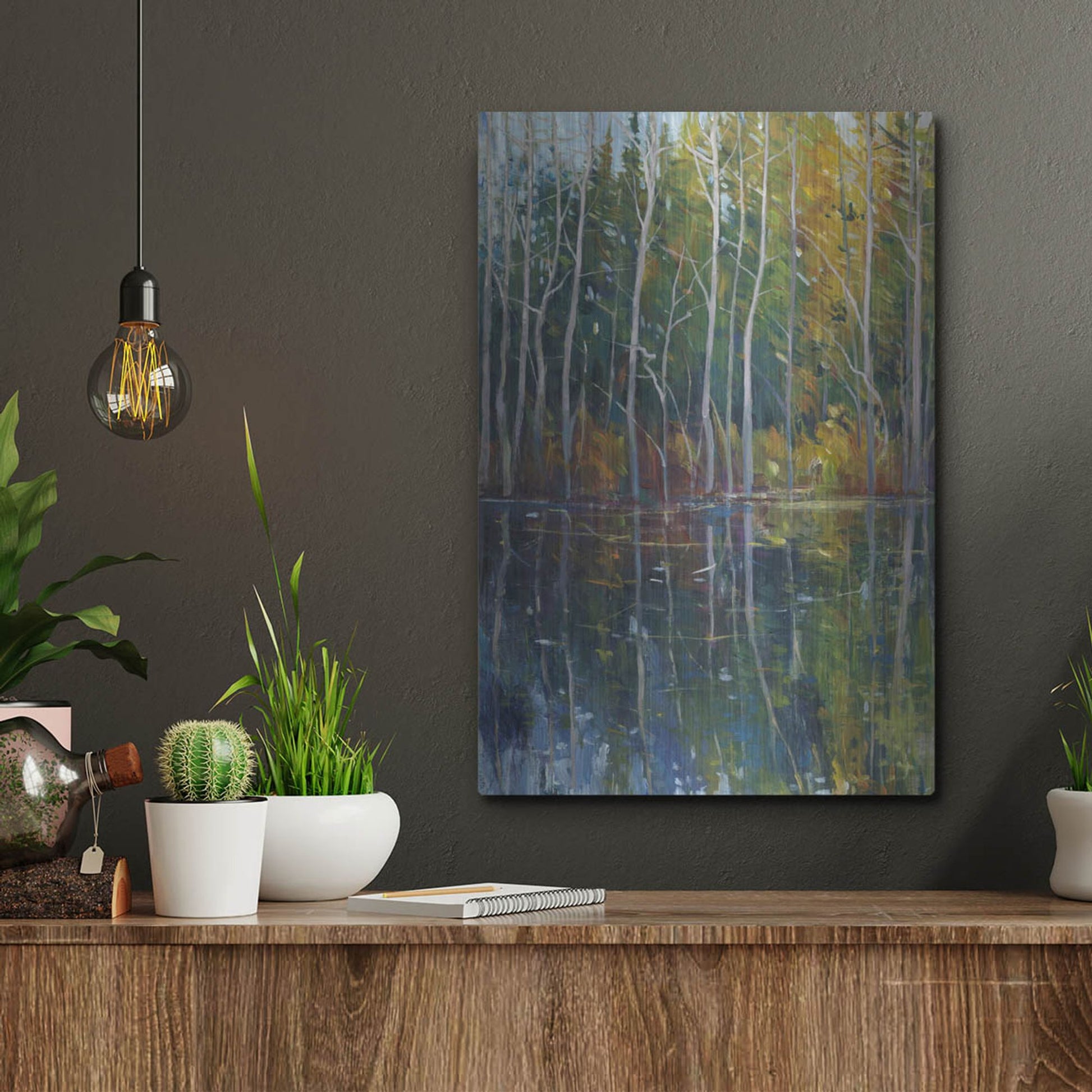 Luxe Metal Art 'Pine Reflection II' by Tim O'Toole, Metal Wall Art,12x16