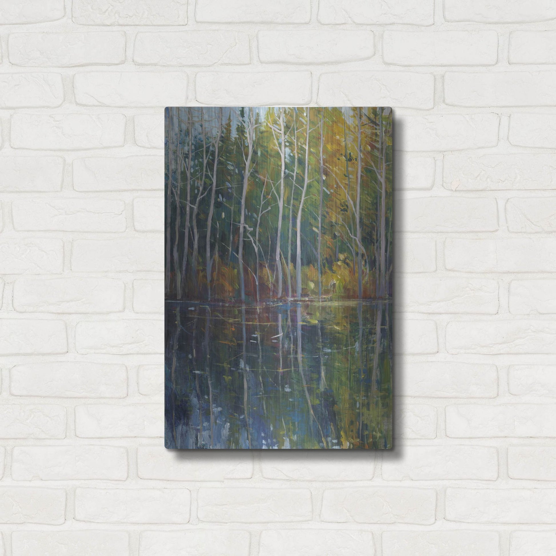Luxe Metal Art 'Pine Reflection II' by Tim O'Toole, Metal Wall Art,16x24