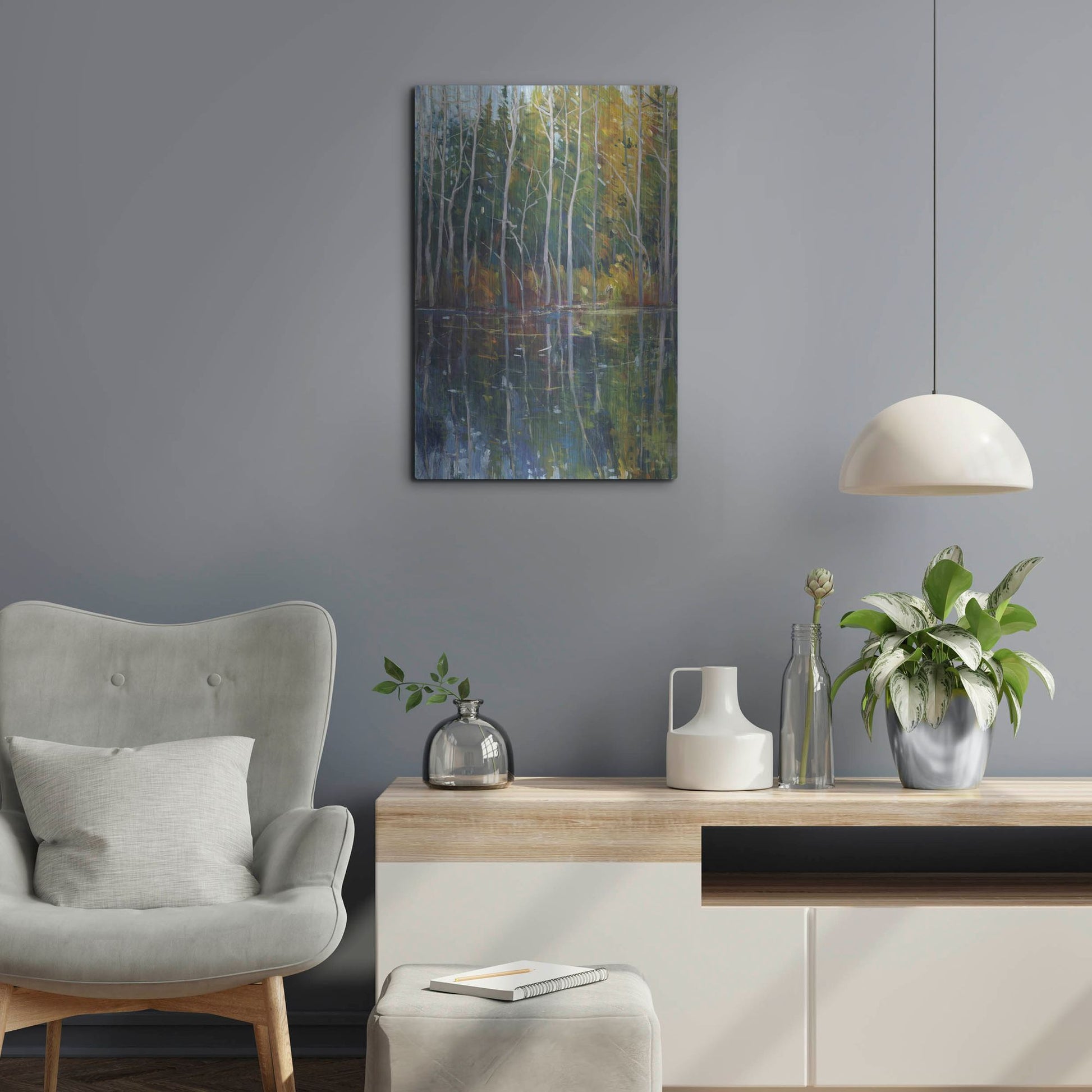 Luxe Metal Art 'Pine Reflection II' by Tim O'Toole, Metal Wall Art,16x24