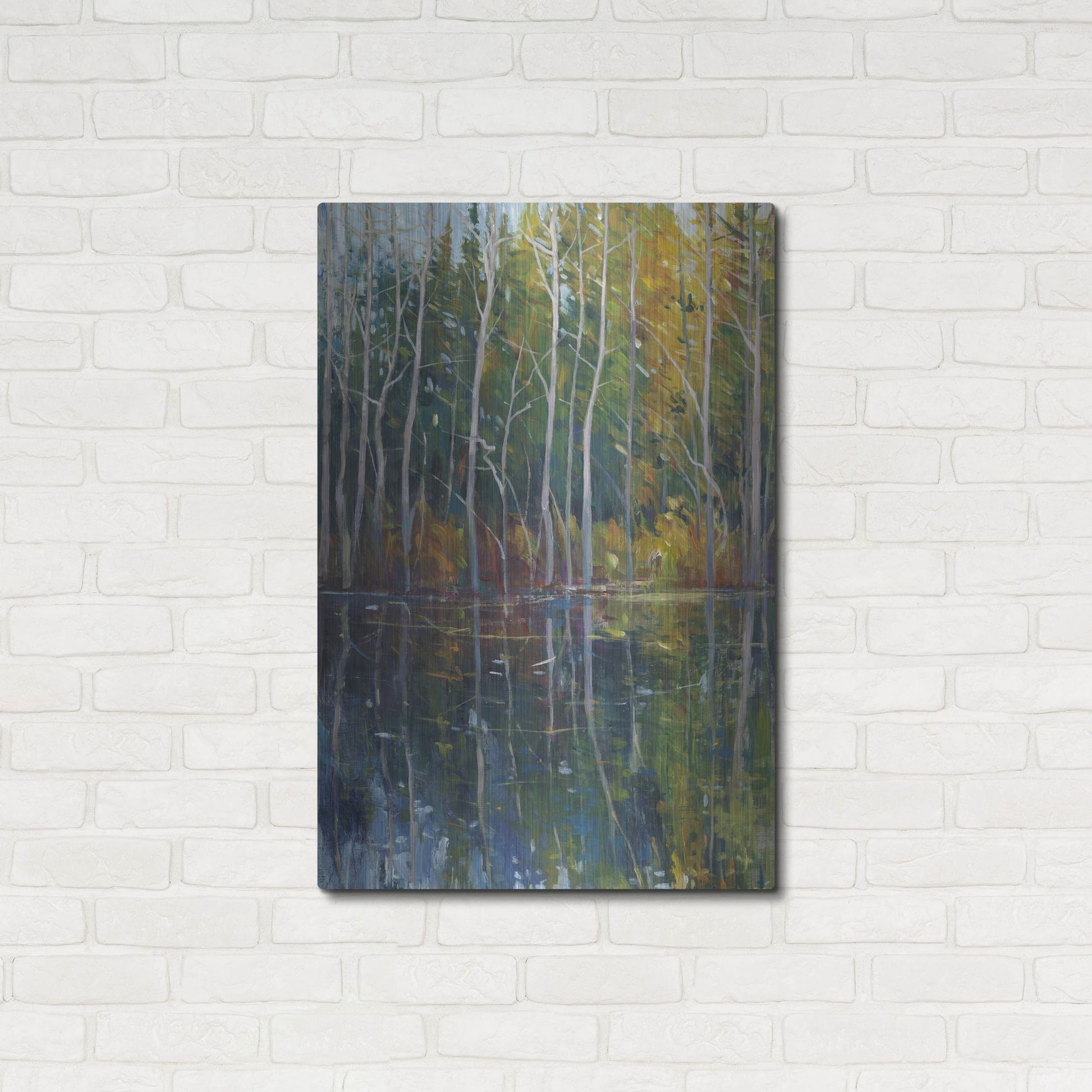 Luxe Metal Art 'Pine Reflection II' by Tim O'Toole, Metal Wall Art,24x36