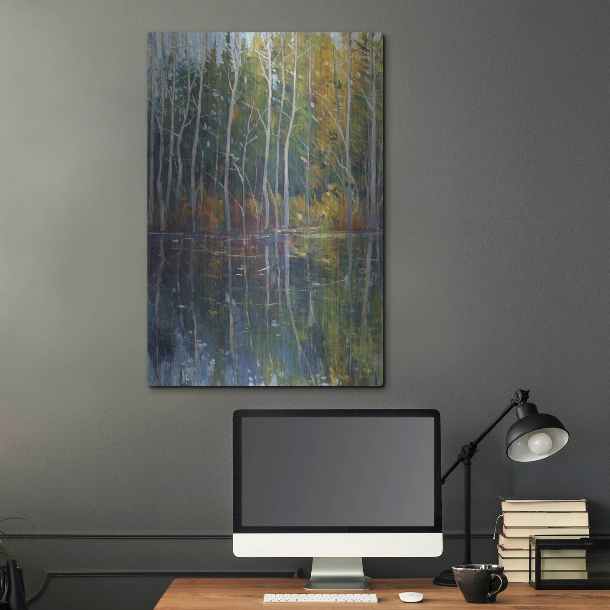 Luxe Metal Art 'Pine Reflection II' by Tim O'Toole, Metal Wall Art,24x36