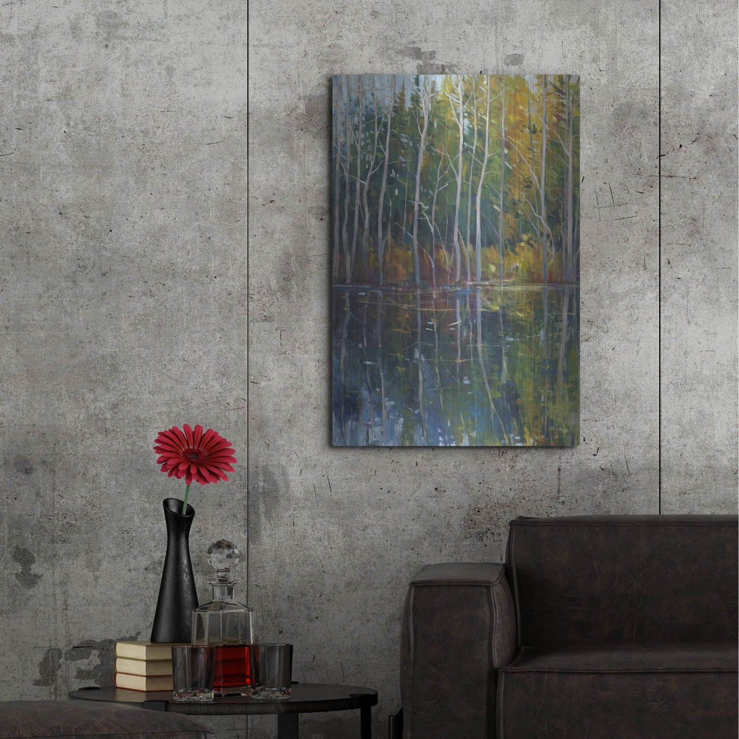 Luxe Metal Art 'Pine Reflection II' by Tim O'Toole, Metal Wall Art,24x36