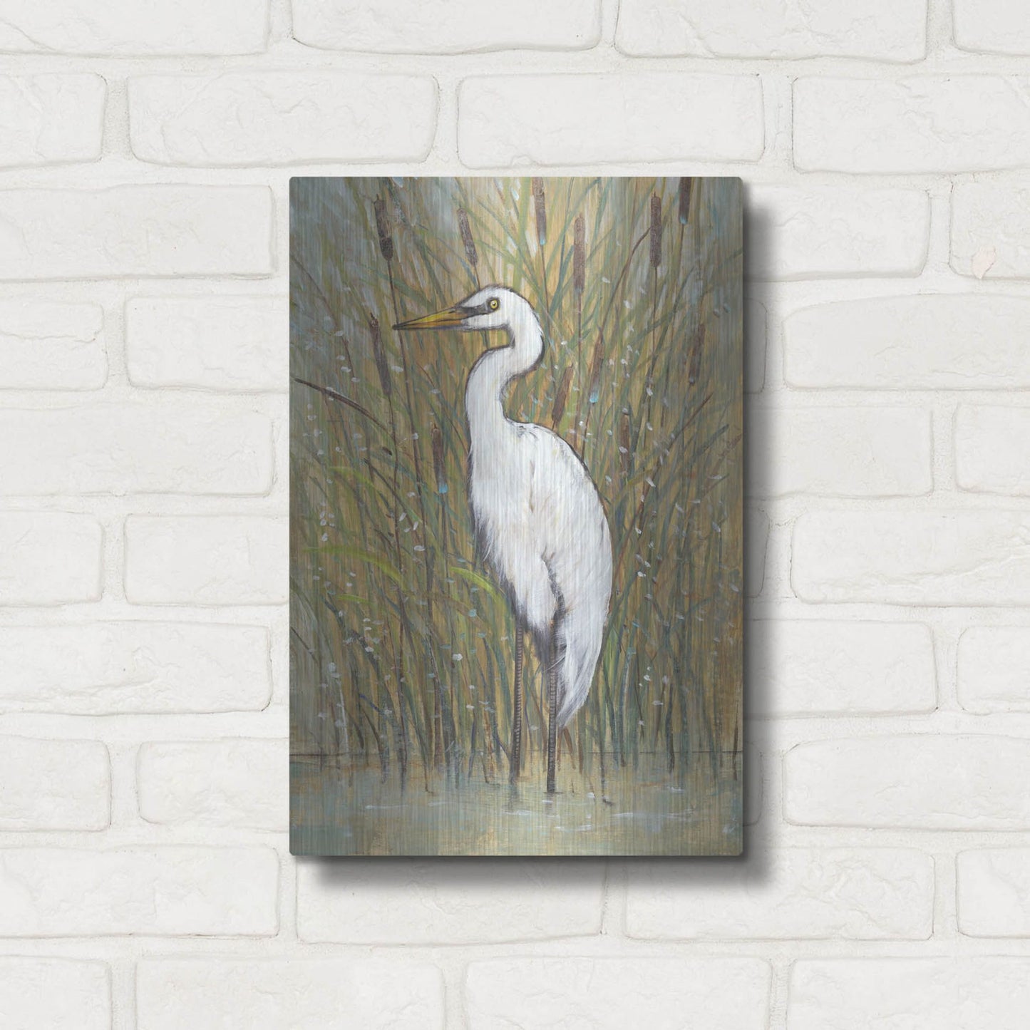 Luxe Metal Art 'White Egret I' by Tim O'Toole, Metal Wall Art,12x16