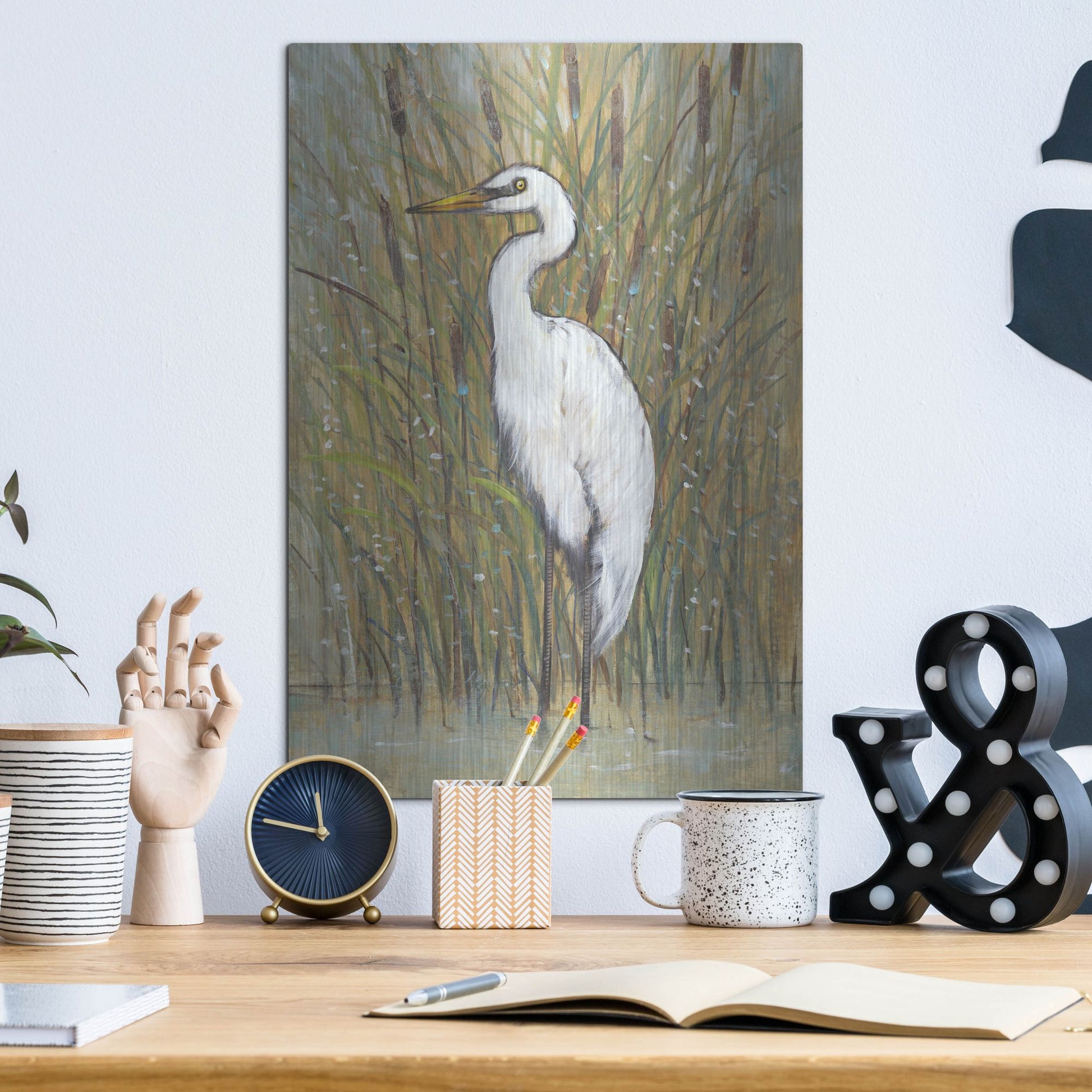 Luxe Metal Art 'White Egret I' by Tim O'Toole, Metal Wall Art,12x16