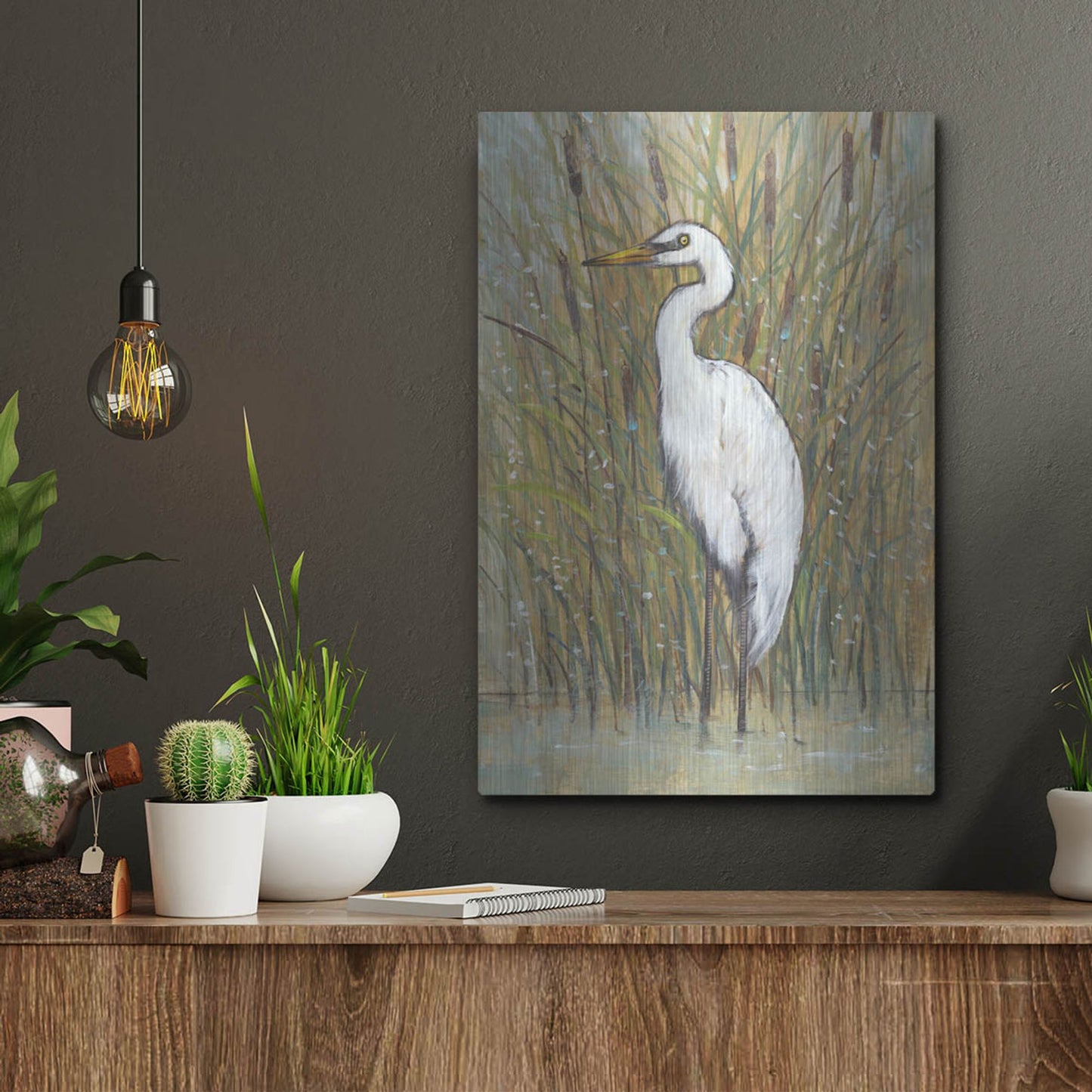 Luxe Metal Art 'White Egret I' by Tim O'Toole, Metal Wall Art,12x16