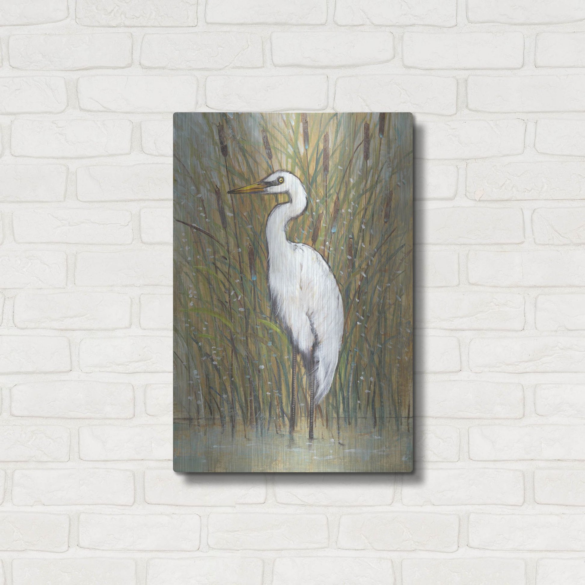 Luxe Metal Art 'White Egret I' by Tim O'Toole, Metal Wall Art,16x24