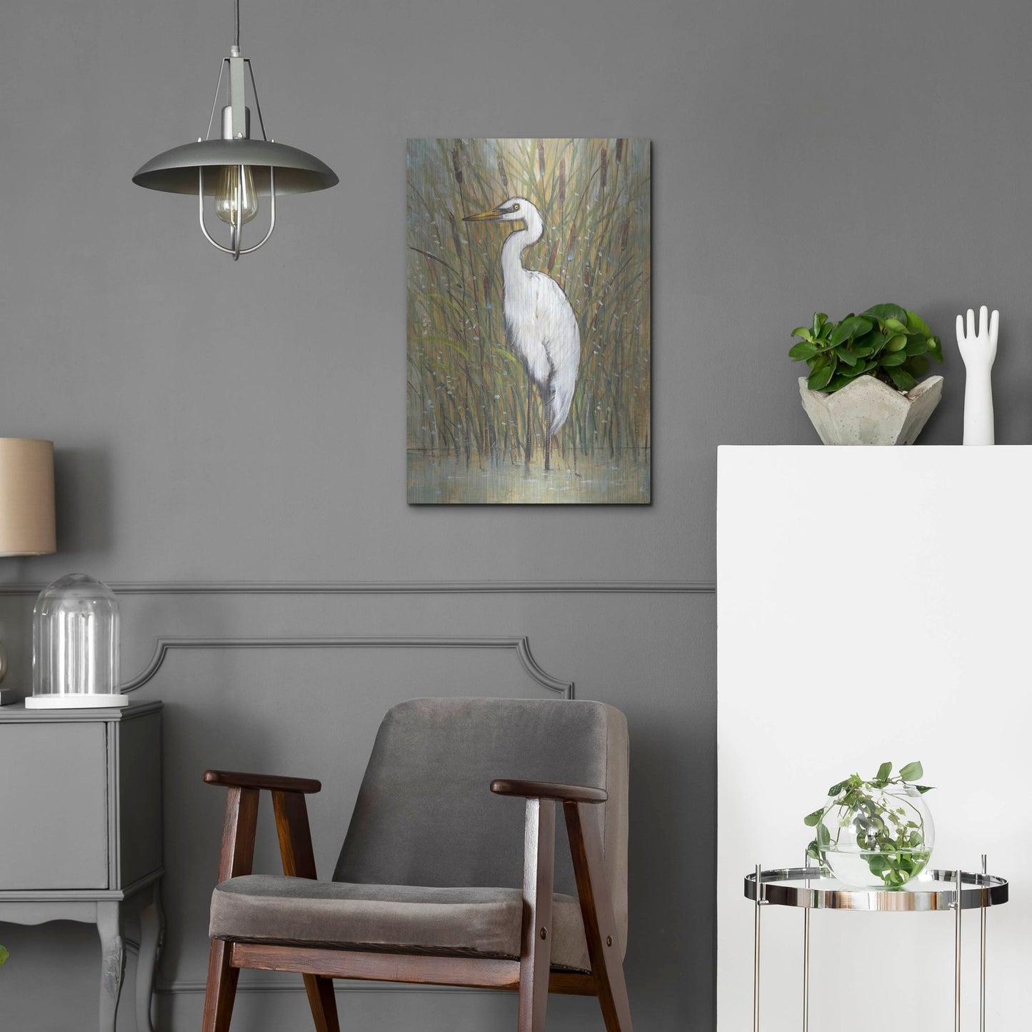 Luxe Metal Art 'White Egret I' by Tim O'Toole, Metal Wall Art,16x24