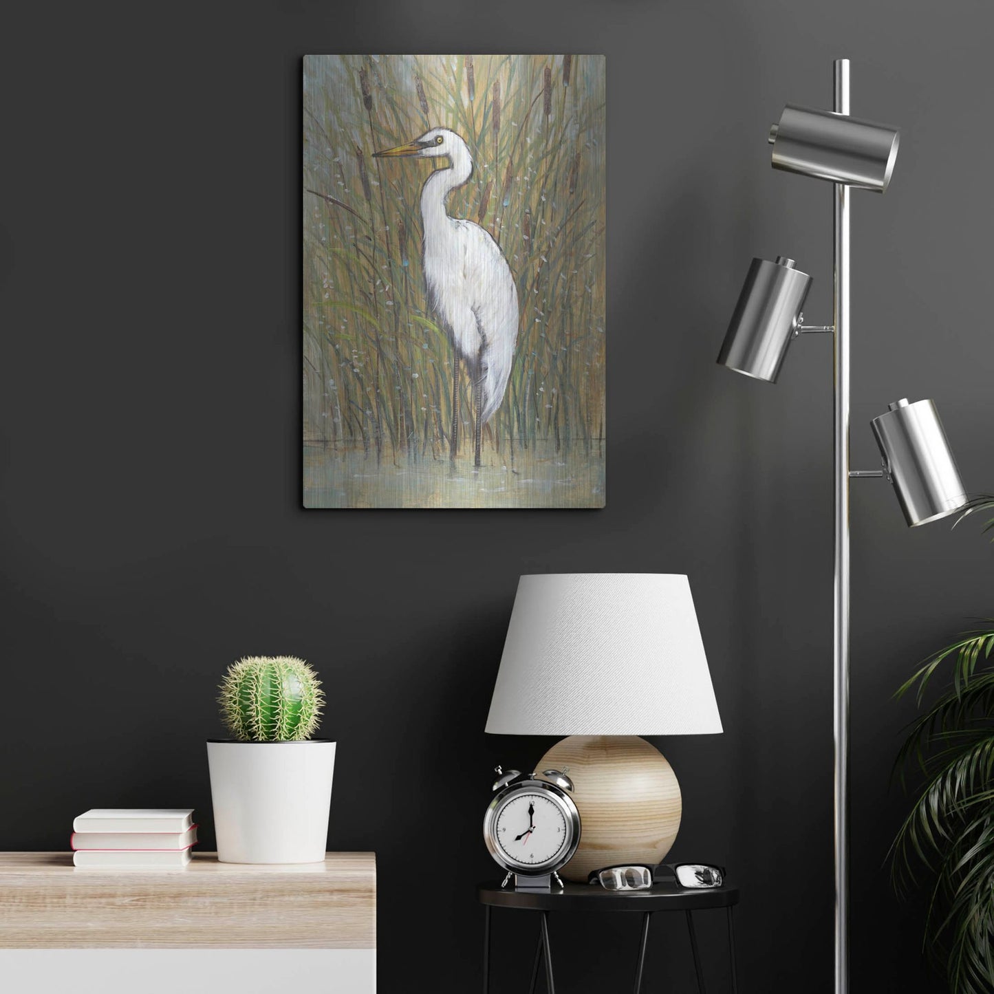 Luxe Metal Art 'White Egret I' by Tim O'Toole, Metal Wall Art,16x24