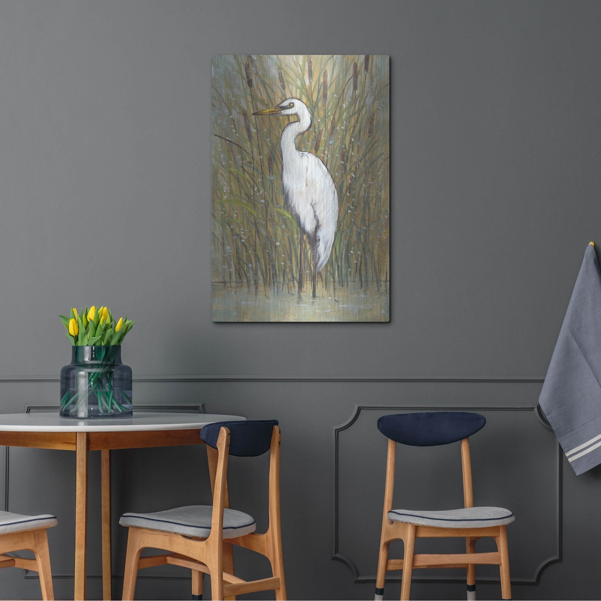 Luxe Metal Art 'White Egret I' by Tim O'Toole, Metal Wall Art,24x36