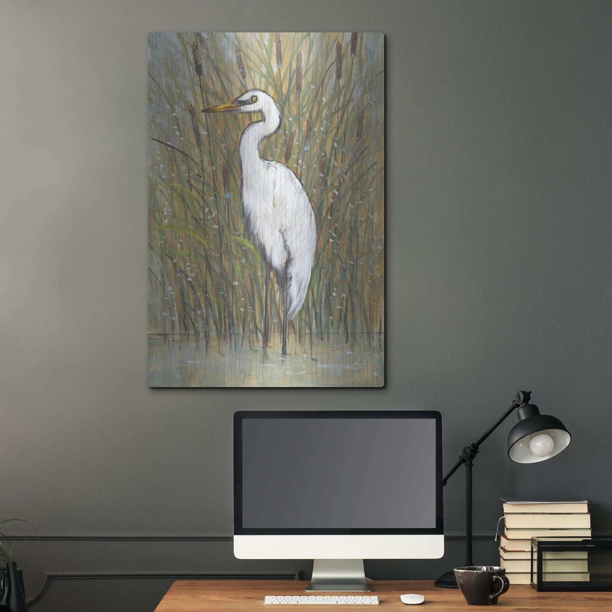 Luxe Metal Art 'White Egret I' by Tim O'Toole, Metal Wall Art,24x36