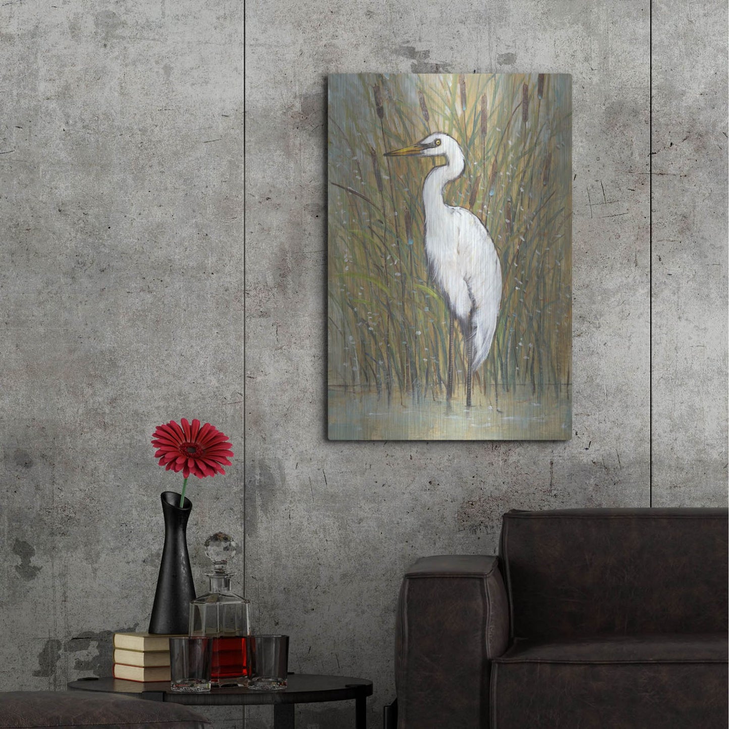 Luxe Metal Art 'White Egret I' by Tim O'Toole, Metal Wall Art,24x36