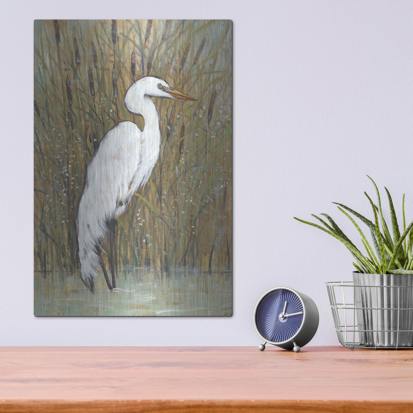 Luxe Metal Art 'White Egret II' by Tim O'Toole, Metal Wall Art,12x16