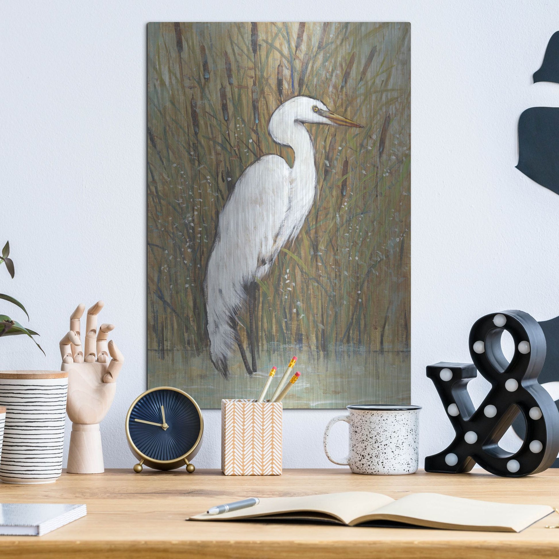Luxe Metal Art 'White Egret II' by Tim O'Toole, Metal Wall Art,12x16