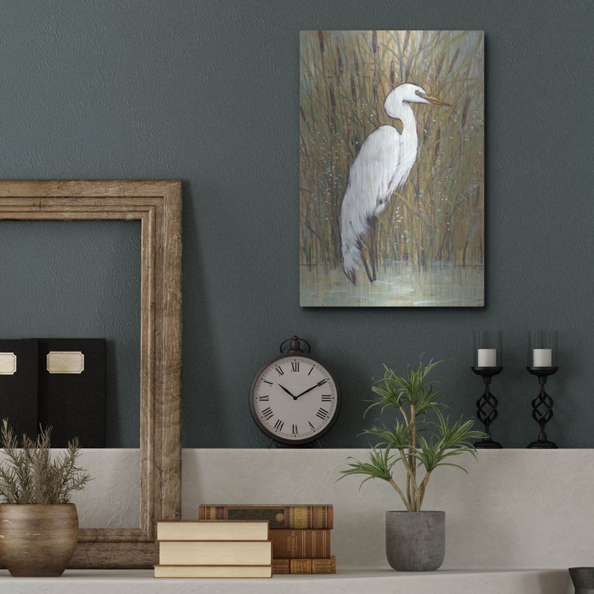 Luxe Metal Art 'White Egret II' by Tim O'Toole, Metal Wall Art,12x16