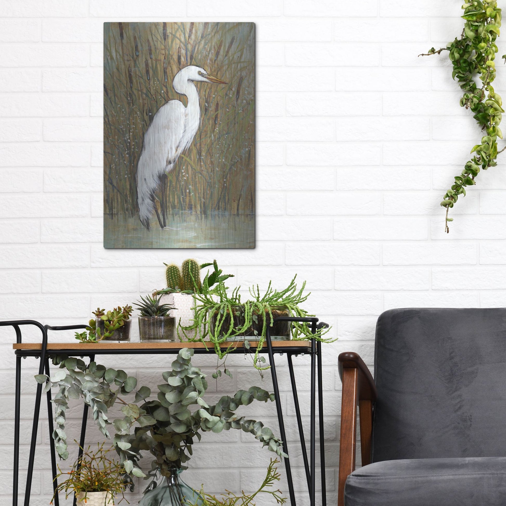 Luxe Metal Art 'White Egret II' by Tim O'Toole, Metal Wall Art,12x16