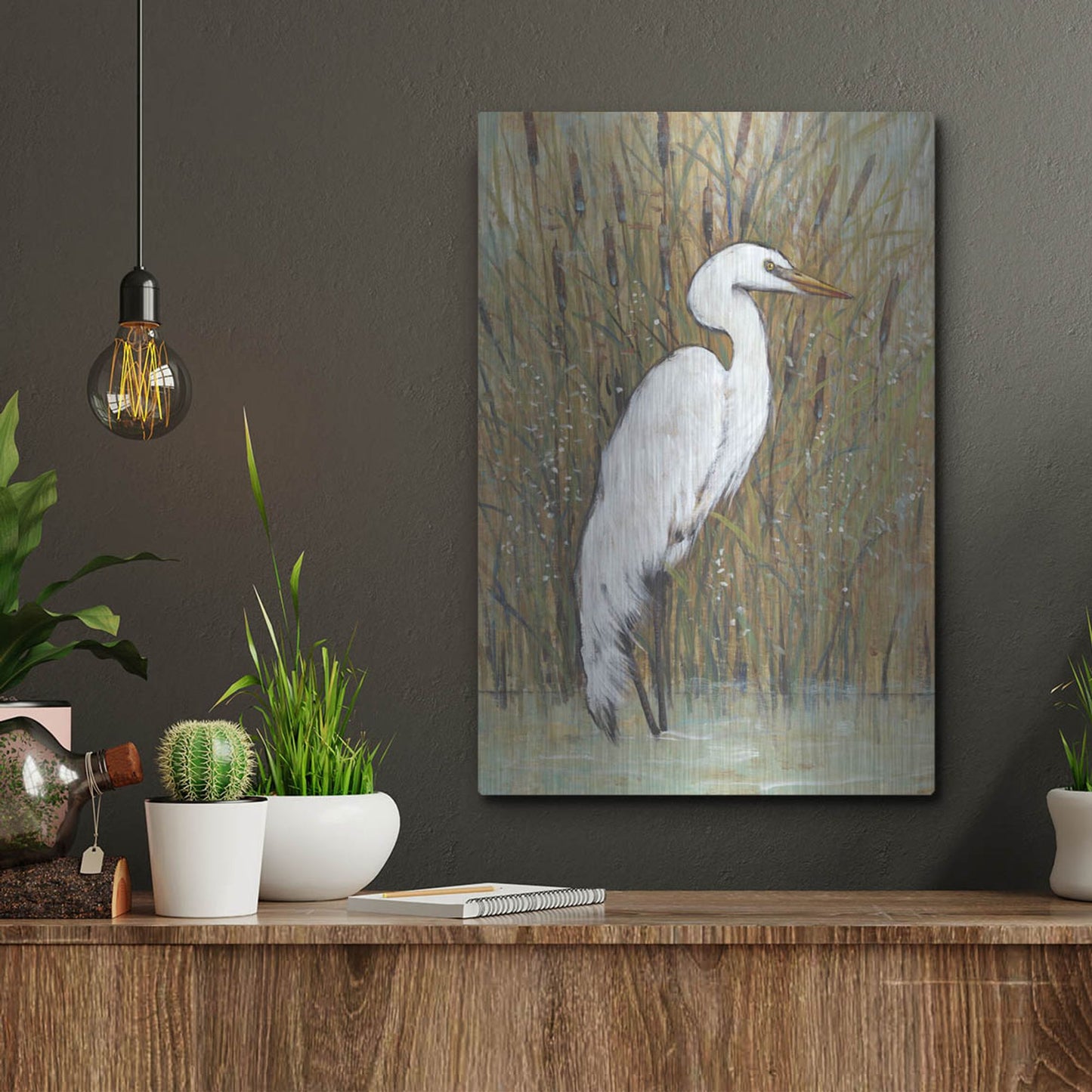 Luxe Metal Art 'White Egret II' by Tim O'Toole, Metal Wall Art,12x16